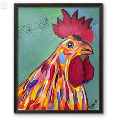 Barnyard King Rooster Chicken Original Art 14×11 Painting Canvas Signed Decor