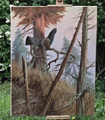 Heinz Roder Auerhahn Forest Landscape Oil on Canvas Signed Large Painting
