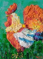 Rooster Impasto Painting Original Art Impression Oil Painting 7.9 x 5.9 in