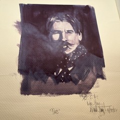 Original Monochrome Portrait Watercolor Textured Paper Signed By Artist 18×14