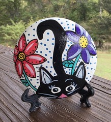 set of 3 Hand Painted cute cat painted stone art Kindness gift paper weight