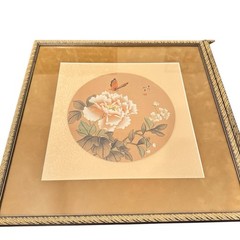 Pair of Vintage Asian Chinese Butterfly Flowers Watercolor on Silk Framed-Read