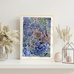ORIGINAL PAINTING OOAK RIVER ROCKS Stream Blue Earthtones 9×12 inches