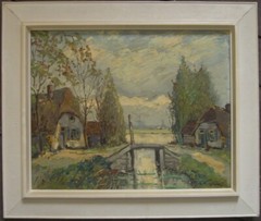 Oil Painting Kate At River ° Home At Shore ° Holland Belgium? Unreadable Signed