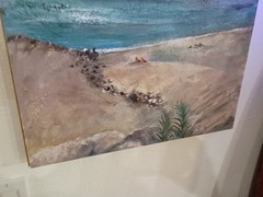 Yonnah Ben Levy Original Impasto Painting Ashkelon Beach Seascape Scene 18X23in