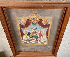 Antique Coat Of Arms Oil Painting 19th Century Family Crest Pegasus Austrian