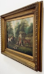 Stunning Antique Large Royal Fox Hunting Scene Signed W/Heavy Wood Gold Framed