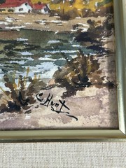 C. Hunt Original Watercolor Mountain Landscape Fisherman Framed 10”x8”
