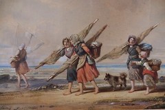 French 19th Century Fisher Women’s LARGE Watercolor by Auguste Delacroix 1860