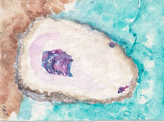 Original ACEO Oyster Shell Watercolor Painting – Mini Ocean Art