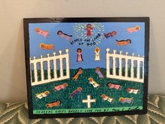 Roy E. Finster Original Painting, Heavens Gates Angels Love You, 1999, 10 “ x 8”