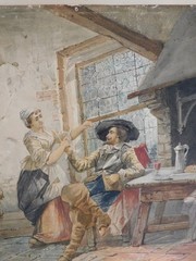 Vintage Watercolor Painting on Board Signed Jan Ten Kate 22×15