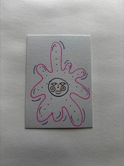 ACEO Art Card Original Mixed Media Paint ATC 2.5″x3.5″ Celestial Face Whimsical