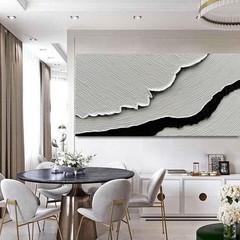 Black White Sea Waves Abstract Paintings Hand-painted Wall Art Horizontal Oil Pa