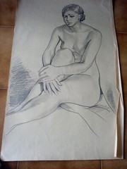 GIRL’S STUDIO DRAWING 1950s on paper cm. 50X75 UNSIGNED