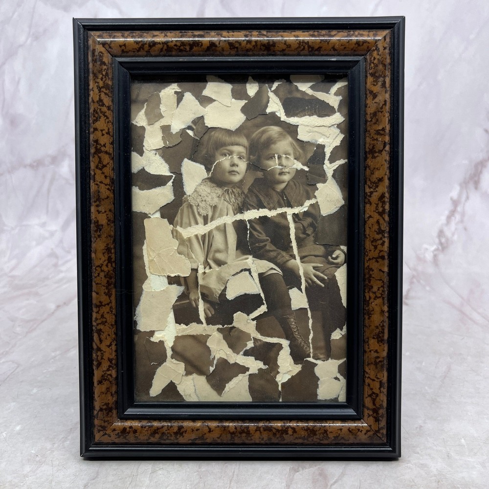 Original Framed Mixed Media Photograph Art Collage 5×7 „Siblings“ TK3