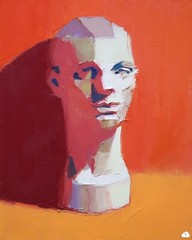 original oil painting on canvas signed, colorful realistic Mood Head study