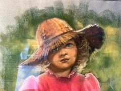 Vintage Pastel Drawing American Art Painting Original Framed Portrait Young Girl