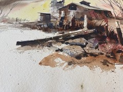 Original Signed Richard OCH Watercolor Farmhouse Landscape Painting 30×22