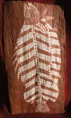 Mick Kubarkku 1922-2008 bark painting barramundi impt. Australian aboriginal art