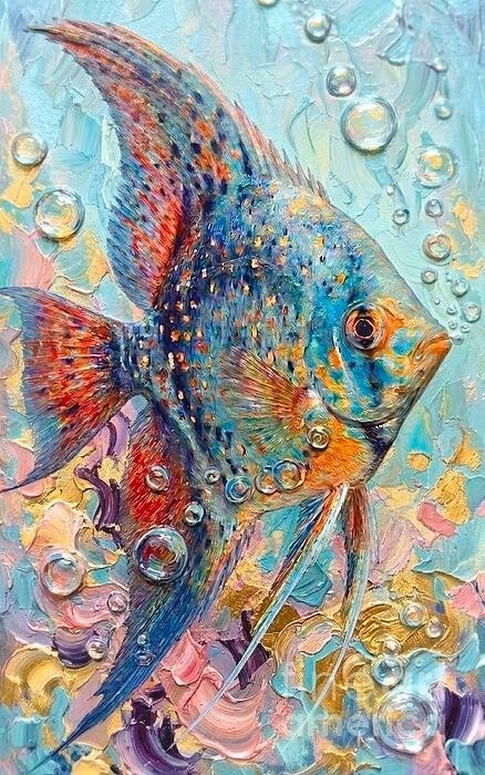 new handmade Painting on 12″x 16″canvas colorful Angelfish by Wendy