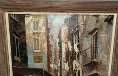 Antonio DeVity Attributed European Street Scene Oil Painting Framed Italian City