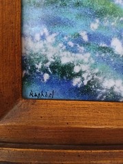 Vintage Painting Signed Raphael Enamel on Copper MCM