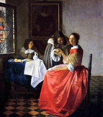 Beautiful Oil painting Johannes Vermeer – Men & The Girl with a Wine Glass 36″