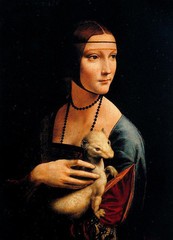 Oil painting Leonardo da Vinci nice young woman with her pet Ferrets ermine art