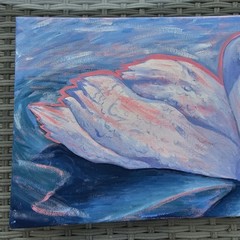 Original Swan Painting 17″x11″ Acrylic on Canvas Coastal Cottage Art Handmade