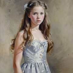 ACEO Card Young Girl in Pale Blue Dress Dress posing for a portrait