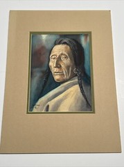 PAUL SOLLOSY PAINTING NATIVE AMERICAN INDIAN CHIEF PORTRAIT TRIBAL LISTED FAMOUS
