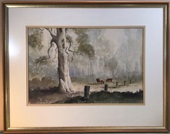 Ronald Coudrey 1976 Grazing Cattle Framed Watercolour Painting