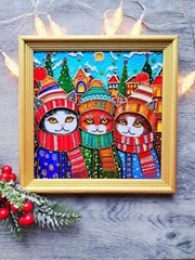 Hand painted Stained glass rainbow cats wall hanging decor 9″ Pet lover gift
