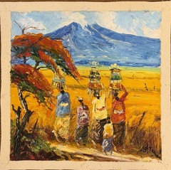 Haitian Folk Art Oil Painting on Cloth SIGNED S.Toma 12×12 Landscape Daily Life