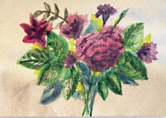 Original Floral Watercolor Painting Rose Flower Bouquet Still Life Signed 5×7