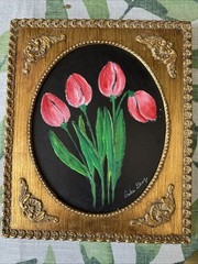 Original Painting Art Tulips Ornate Wood Frame Gold 10×12