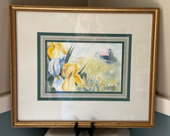 Artist Joyce Snyder Original Watercolor Framed Painting – Yellow & Blue Iris
