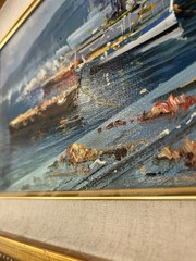 VTG Italy Mediterranean Port Oil Painting on Canvas Signed Artist Andrea Savino