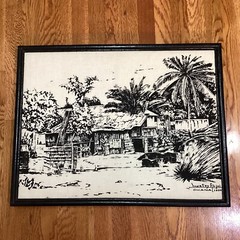 Vtg Sowatey Adjei Silk Screen Print 1990 Ghana Village Scene Black White Signed