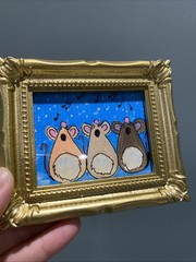 Funny Mouse,mice ,Original Painting On Paper,3/4,framed,miniature,small,mini