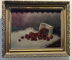 Antique Still Life Oil Painting Rug Strawberries 23 1/8″x19 1/4″