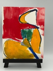 R Stevens Original Acrylic Abstract Painting Bold Red Yellow Green 8×10 Art