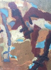 YONA BEATTIE :“Abstract Figure“ Oil On Panel Italian Burl Frame Silk Mat Ca 1965