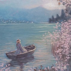 Sean Wu original oil painting, 12×12 on stretched canvas，boat fishing