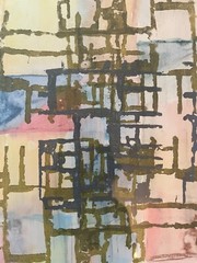 ABSTRACT WATERCOLOR SIGNED ILLEGIBLE ARTIST UNKNOWN FRAMED