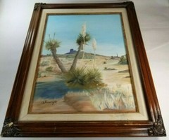 South West Theme Yucca In Bloom, Oil Canvas Framed Signed A Seawright dated 1984