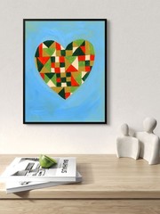 Geometric Heart Painting, Modern Folk Art 8×10