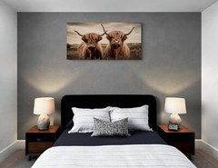 Highland Cow Canvas Wall Art Farmhouse Decor Rustic Scottish Cow Animal Painting