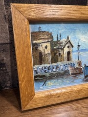 Vintage Nautical Harbor Oil Painting Signed Davis MCM Impasto Fishing Boat Art